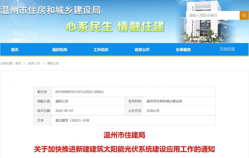 浙江溫州：政府、國企投資建筑光伏占比不低于12%，其他公共建筑不低于10%！