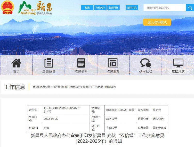 浙江新昌：大力推進工商業(yè)建筑屋頂光伏，全縣現(xiàn)有黨政機關、事業(yè)單位等公共建筑屋頂實現(xiàn)100%安裝
