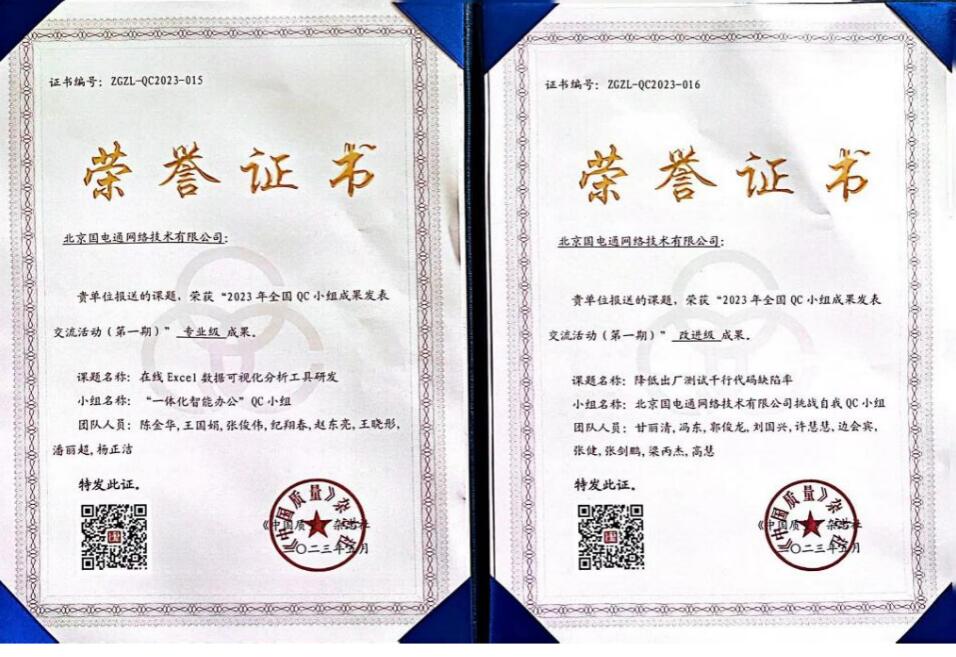 國(guó)網(wǎng)信通產(chǎn)業(yè)集團(tuán)國(guó)電通兩項(xiàng)QC成果分獲2023年全國(guó)QC小組成果二、三等獎(jiǎng)